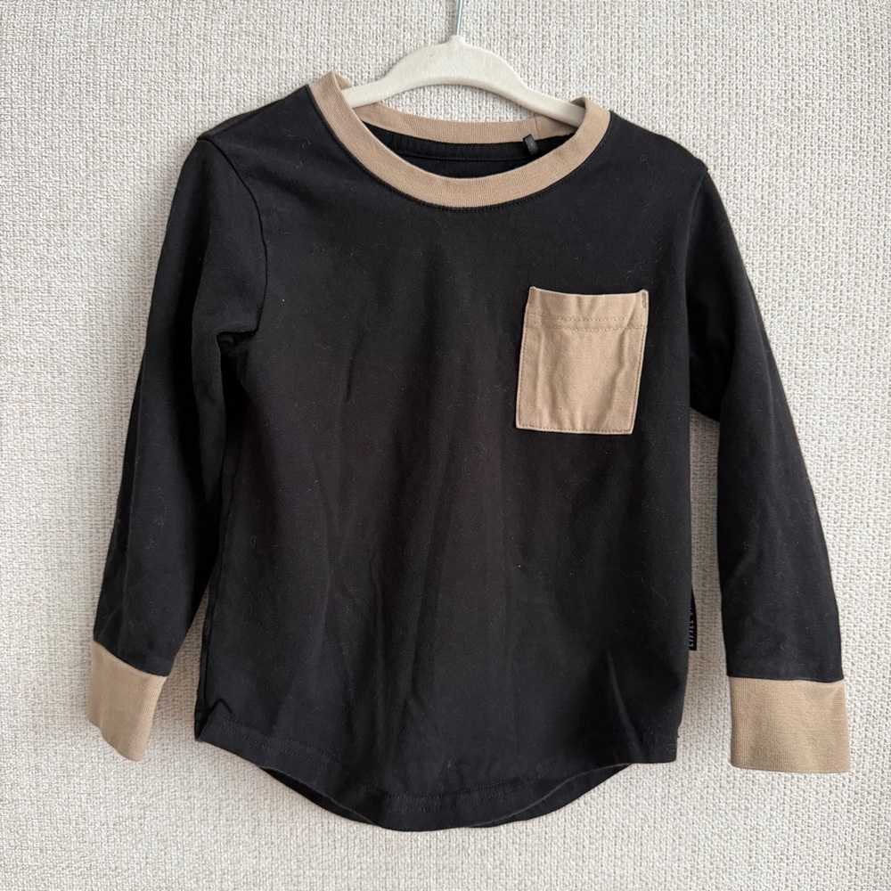 Little Bipsy Black and Tan Long Sleeve Tee with Pocket